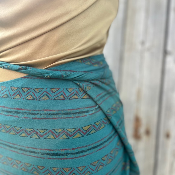 SOUTHWESTERN GREEN PATTERNED COTTON WRAP SKIRT SIZE SM-LG GREAT FOR BEACH - Picture 11 of 14